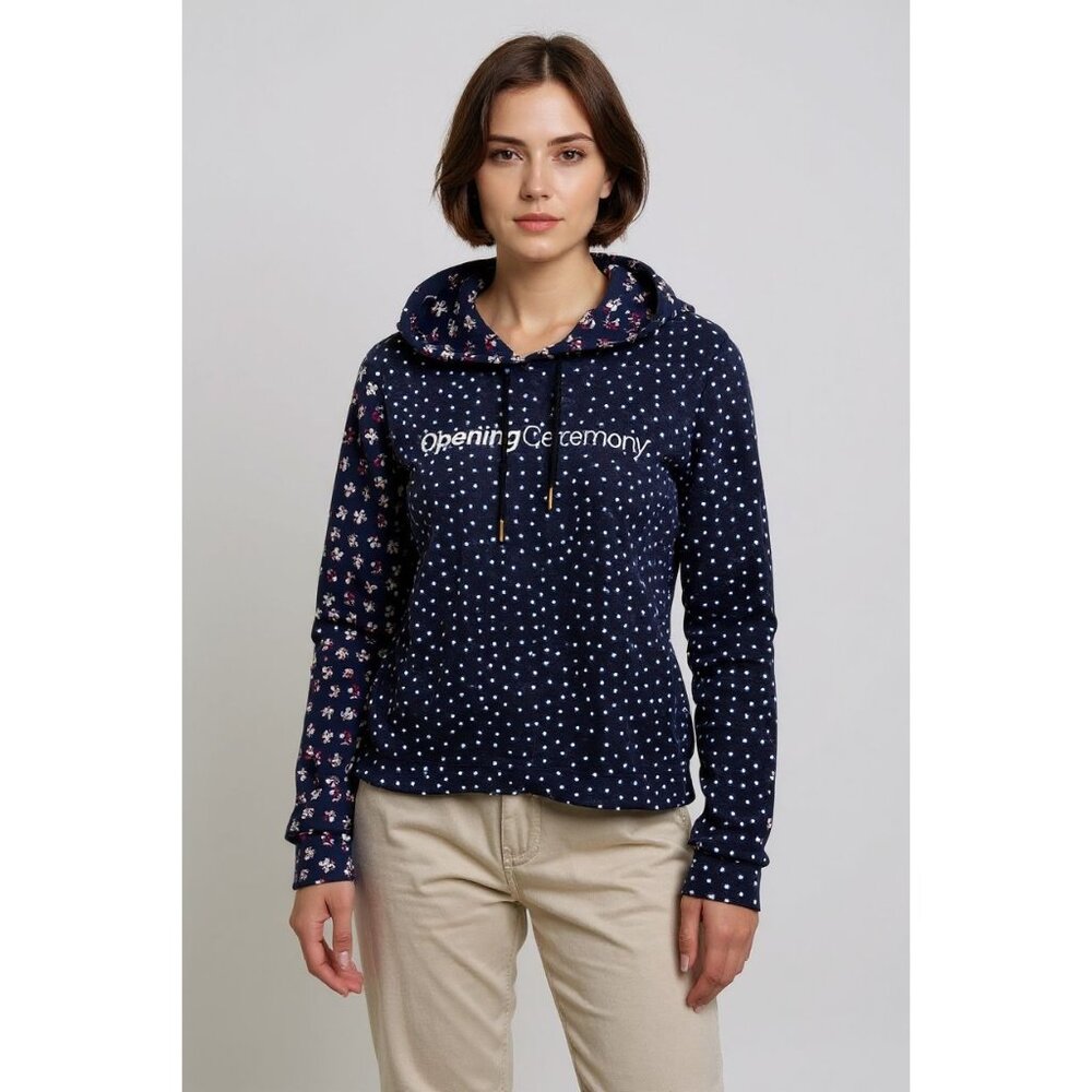Opening Ceremony Fem Logo Floral Two-Tone Cropped Hoodie‎ Pullover S/P